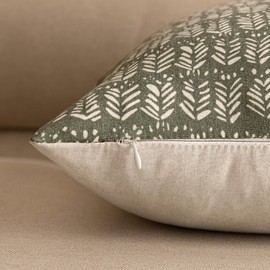 MIULEE Set of 2 Neutral Boho Farmhouse Throw Pillow Covers 20x20 Inch Laurel Green Vintage Accent Floral Cotton Linen Pillowcases for Couch Bed Living Home Decor