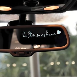 Rearview Mirror Sticker, Rear View Mirror Accessories – 3 Pack Hello Sunshine, Car Mirror Decal, Waterproof Vinyl Word Stickers, Cute Car Interior Decor (Pastel)