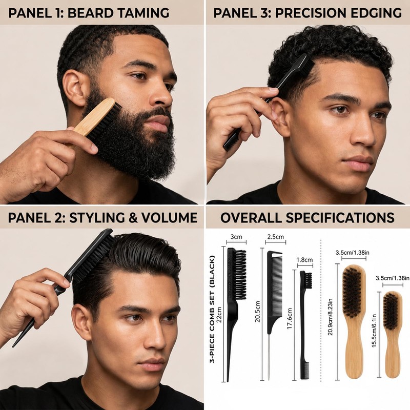 5 Pcs Slick Back Hair Brush Set for Men, 2