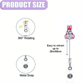 Easter Rabbit Badge Reel Retractable Rabbit Alligator Badge Clip Glitter Acrylic Badge Reels Easter Badge Holder for ID Card Name Tag Nurse Doctor Hospital Worker Decoration