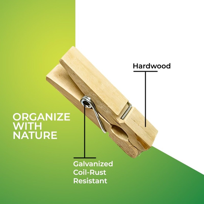 Surco Wooden Clothes Pegs with Metal Coil Spring for Firm