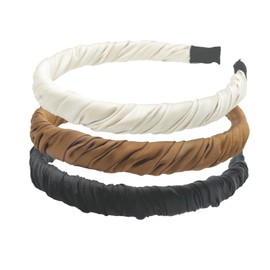 Pack of 3 Satin Headbands, Silk Satin Hair Band, Soft Satin Hair Hoops, Plain Hair Bands, Fashionable Satin Pleated Headband for Women and Girls