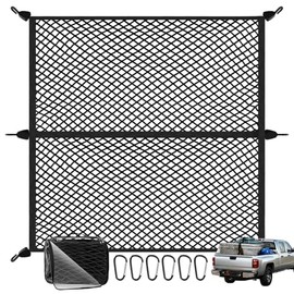 Red de Carga para Cama de camioneta - Resistente y Elástica 1.2x1.2m a 2.1x2.1m con Incluye 6 mosquetones metálicos anticorrosivos - Sujeta y Organiza Carga de ATV, SUV, UTV, Botes Camiones