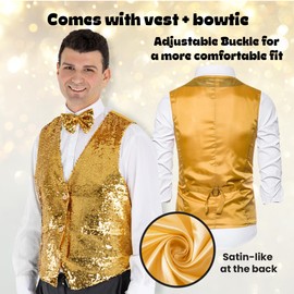 Dress Up America Sequin Vest with Bowtie - Sparkly Vest for Men - Costume Party Accessory for Adults (Silver)