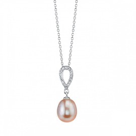 The Pearl Source 8.5-9.0mm Genuine White Freshwater Cultured Pearl & Cubic Zirconia Delia Pendant Necklace for Women