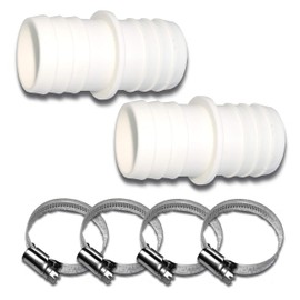 TS-TRADES Hose Connector Diameter 38 / 38 mm (Pack of 2) Including 4 Pieces W4 Stainless Steel Hose Clamps e.g. for Pool Pond Garden etc., lightgrey