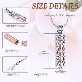 Minicremation Cremation Urn Pendant Necklace with Hollow Cylinder Vial Keepsake Urn Cremation Jewelry Memorial Lockets for Ashes for Women Men
