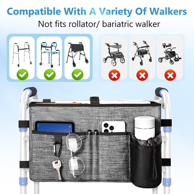 Rhino Valley Walker Bag, Multi Pockets Folding Walker Basket Tote