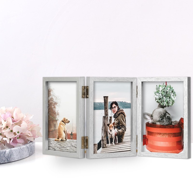 TOFOREVO 5x7 3 Picture Frame Triple Wooden Hinged Photo Frame