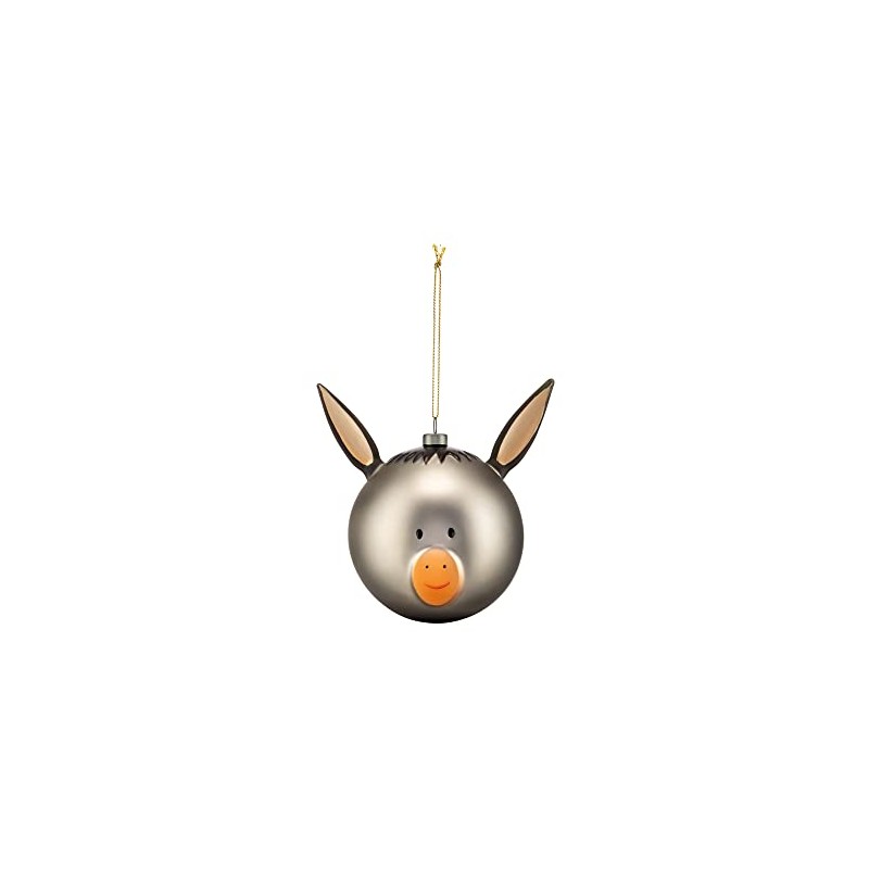 Alessi Asinello Weihnachtsbaumkugel aus mundgeblasenem Glas, Handdekoriert, 1er Pack, 9,0