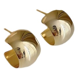 Argollas Gruesas Acero Oro 18k Tender Lihome Aro Moderno Hipoalergénico
