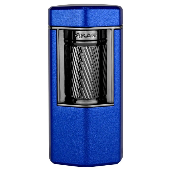 Xikar Meridian Triple Soft Flame Cigar Lighter, Powerful, Elegant, Innovative, Reliable Flint Ignition, Large Easy-to-Use Roller Bar, EZ-View Fuel Window, High Altitude Performance, Blue & Gunmetal