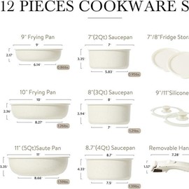 12pcs Pots and Pans Set, Nonstick Cookware Set Detachable Handle, Induction Kitchen Cookware Sets Non Stick with Removable Handle, RV Cookware Set, Oven Safe - Size: 12 pcs Granite Set
