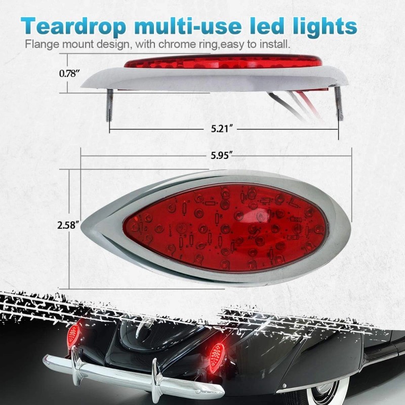 Partsam 2PCS Red 35 LED Chrome Tear Drop Truck Trailer