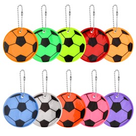 Ehuihuan Pack of 10 Luminous Football Keyrings for Backpack, Colourful Football Key Chain for Safety, PVC Football Key Fob with Reflector Effect