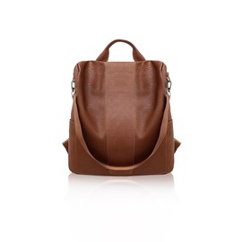 FuninCrea Women's Waterproof Daypack Women's Anti-Theft Backpack Handbags PU Leather Backpack Women Large with Removable Strap and Handle, brown