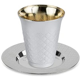 Nicole Fantini Decor Diamond wine Kiddush/kiddish Cup and Saucers Silver 5 oz: 5 Set/PK