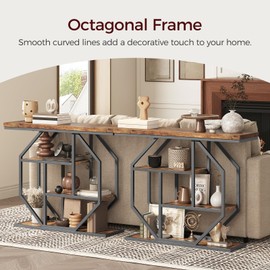 MAHANCRIS Console Table, 39.4'' Industrial Entryway Table, 4-Tier Sofa Table with Storage Shelves, Narrow Entrance Table with Octagonal Frame, for Living Room, Hallway, Rustic Brown CTHR28001