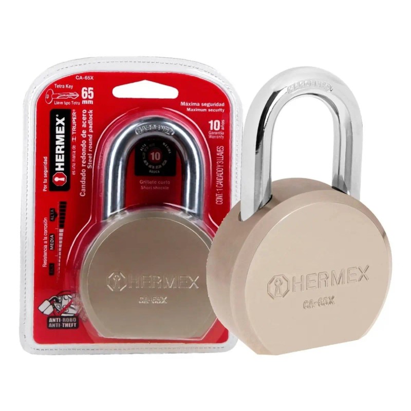 Candado Hermex Redondo 65mm 3 Llaves De Punto Gancho Normal