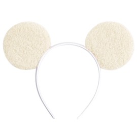 Batsysm Fleece Mouse Ear Headband, White Velvet Hairband Party Headwear for Unisex Adult and Children