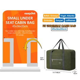 for Easyjet Airlines Cabin Bag 45x36x20 Underseat Foldable Travel Duffel Bag Holdall Tote Carry on Luggage Overnight for Women and Men 25L (Thick Series Army Green)