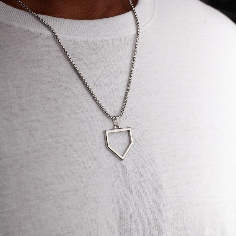 FlowX Jewelry Home Plate Pendant Necklace - Baseball Chain (24",
