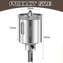 Diamond Hole Saw with Pilot Bit 1-1/2 Inch (38mm), Durable Tile Hole Saw with Center Drill Bit for Glass,Marble, Granite, Ceramics, Porcelain Tiles, 1-3/8" Depth of Cut for Thick Countertops
