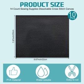 Breling 10 Pcs 7.87 x 8.66 Inches Water Soluble Cross Stitch Canvas 14 Count Sewing Supplies Dissolvable Cross Stitch Canvas for Fabric Embroidery DIY