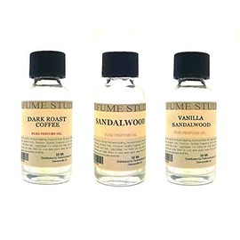 Fragrance Oil Set 3-Pk 1oz Each for Making Soaps, Candles, Bath Bombs, Lotions, Room Sprays, Colognes (Oriental Woody, Dark Roast Coffee, Sandalwood, Vanilla Sandalwood)