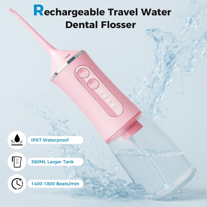 Water Flosser for Teeth Pick,360ML Rechargeable Travel Oral Irrigator Cleaner,IPX7