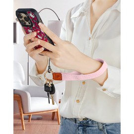 WEESMILE 2 Pack Keychain Wristlet Strap Stretchy Lanyard for Keys Cute Wrist Key Chain for Women Men Wallet ID Badges Car Keys (Starlight + Sand Pink)