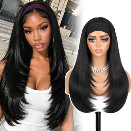 Layered Headband Wig Long Straight Headband Wigs for Black Women Half Wigs