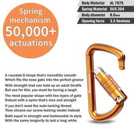 FresKaro 3inch Auto Locking Carabiner Clips, Solid D Shape Style, Heavy Duty Keychain Aluminum Carabiner - Holds a Maximum of 2698lbs, Lightweight 1.09oz, for Hammock, Hiking, Dog Leash, 3pack, Orange