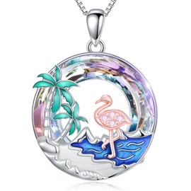 JKR Flamingo Necklace for Women S925 Sterling Silver Palm Tree Beach Necklaces Summer Ocean Jewelry Birthday Anniversary Beach Travel Flamingo Gifts for Wife Girlfriend Mom Sister Daughter