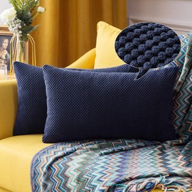 MIULEE Pack of 2 Decorative Lumbar Throw Pillow Covers Soft Pellets Soild Cushion Case Navy Blue Pillow Cases for Couch Sofa Bedroom Car 12 x 20 Inch 30 x 50 cm