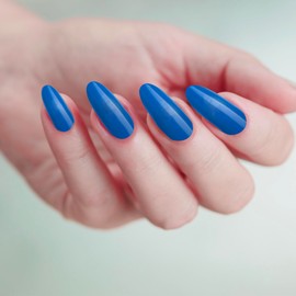 GoldFinger False Nails Kit, Ready to Wear Blue Fake Nails, Manicure Stick and Glue Included, Long Oval Shape, Long-Lasting Hottest Trend Glue on Nails, Convenient & Easy to Apply, All Occasions