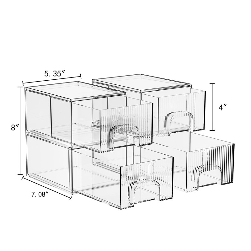 ZHIAI 4 Pack Clear Stackable Storage Drawer, Acrylic Drawer, Cosmetic