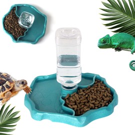 Hyran Turtle Water Dispenser, Turtle Water Bowl and Feeding Basin, 2 in 1, Automated Reptile Drinking Bowl, Reptiles Accessories for Turtle, Lizard, Hamster, Snake