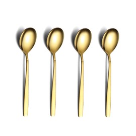 Berglander Gold Teaspoons 6.3" Set of 4, Stainless Steel Titanium Shiny Gold Plating Tea Spoons Silverware, Golden Tea Spoon Small Dessert Spoon Teaspoon Dishwasher Safe