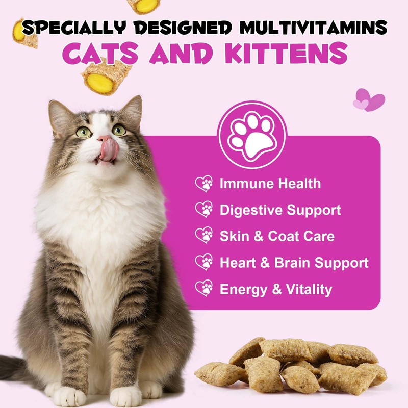 Cat Vitamins Treats, 15 in 1 Cat Multivitamin Chews Vitamins