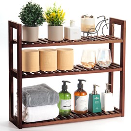 MEHL CLUB 3 Tier Wood Shelf, Adjustable Wall Mount Storage Rack for Kitchen Counter Top, Plant Flower Stand, Bathroom, Living Room, Walnut Color