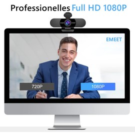 eMeet Full HD Webcam - C960 1080P Webcam with Lens Cover & Dual Microphone, 90° Streaming Camera with Auto Light Correction, Plug & Play, for Linux, Win10, Mac OS X, YouTube, Conferences