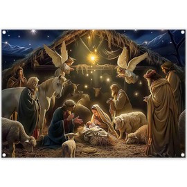 YCUCUEI 7x5ft Fabric Christmas Manger Scene Backdrop Birth of Jesus Religious Photography Background Nativity Party Decoration Church Event Photo Props