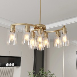 110V Gold 9-Light 75cm Clear Glass Modern Farmhouse Chandelier Ceiling Pendant Light for Living RoomShade color: gold, Lamp Power(W): 0-540W (No Bulb), Number of Lights: 9, Product Size: 75*75*139.7cm
