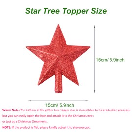 2 Pack Glittered Small Christmas Tree Topper Xmas Mini Star Treetop for Small Christmas Tree Decorations, Red and Blue