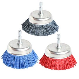 Pack of 3 3 Inch Assorted Cup Brushes Abrasive Wire Nylon Cup Brush for Drills with 1/4 Inch Shaft (Grain 80 120 320)