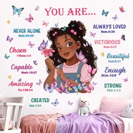 wondever Black Girl Magic Wall Stickers Butterflies Inspirational Quotes You are Beautiful Peel and Stick Wall Art Decals for Girls Bedroom Baby Nursery Kids Bedroom
