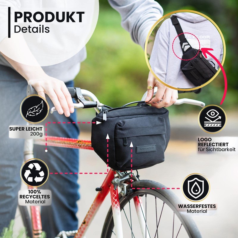 Bomence Small Bicycle Handlebar Bag Waist Bag 2-in-1, Belt Bag,