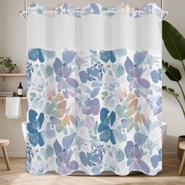 NAEMBCU Boho Floral No Hook Shower Curtain with Snap in Liner Set 71x74in