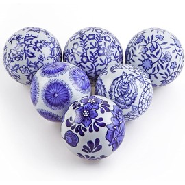 Lejoy Decorative Porcelain Balls, 3.2" Centerpiece Balls Set, Floating Ceramic Orbs Spheres for Bowl, Vase, Basket, Dish, Fish Tank, Home Decor, Pack of 6 (Blue and White)